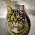 A macro shot of a young tabby cat`s face. Royalty Free Stock Photo