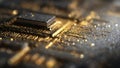 Macro Silver Microprocessor Surface with Fine Dust (ai generated) Royalty Free Stock Photo