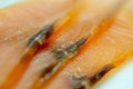 Macro of sliced raw salmon