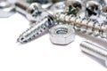 Macro Of A Small Collection Of Iron Screws, Wood Screws And Bolts With Free Space Royalty Free Stock Photo