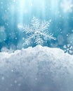 Macro Snowflake and Fallen Defocused Snowflakes Royalty Free Stock Photo