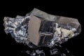 Macro stone mineral Galena on a black background Royalty Free Stock Photo