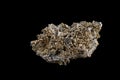 Macro stone mineral Quartz Pyrite on a black background