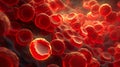 Macro streaming red blood cells flowing through artery. illustration.