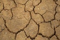 Macro Surface Dry soil land and cracked ground texture background - light brown color - Top view - Arid and lacking environment Royalty Free Stock Photo