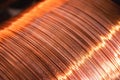 Macro texture copper cable rolled coil up on industry factory