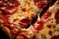 Macro texture of delicious pepperoni pizza with melted cheese, close up. AI generated