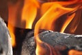 macro texture flame from the burning logs in the fireplace,fire Royalty Free Stock Photo