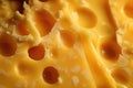 Macro texture of tasty yellow cheese with holes for background. Generative AI