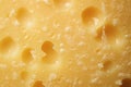 Macro texture of tasty yellow cheese with holes for background. Generative AI