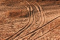 Macro texture tire tracks in the sand Royalty Free Stock Photo