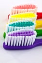 Macro of bright colorful toothbrushes Royalty Free Stock Photo