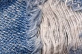 Macro of torn jeans, Denim texture pattern, Close up of ripped threads Royalty Free Stock Photo