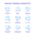 Macro trends blue gradient concept icons set