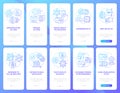 Macro trends blue gradient onboarding mobile app screen set