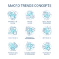 Macro trends turquoise concept icons set