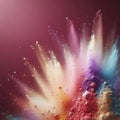 Macro Upward View of Soft Rainbow Colored Powder Against Solid Burgundy Background Royalty Free Stock Photo