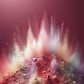 Macro Upward View of Soft Rainbow Colored Powder Against Solid Burgundy Background Royalty Free Stock Photo