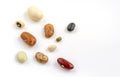 Macro varieties of  healthy and organic beans on white background. Close up mix beans Royalty Free Stock Photo