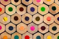 A macro of a very OCD orderly stack of unsharpened colored pencil ends. Sharp and Highly Detailed with a shallow depth of focus