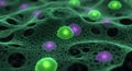 Macro View of Abstract Green Cellular Network with Fluorescent Cells Royalty Free Stock Photo