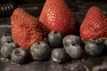 Macro view of Blueberries and Strawberries Royalty Free Stock Photo