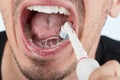 Macro view of brushing teeth Royalty Free Stock Photo