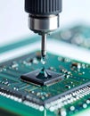Precision Dispensing on a Microchip During Assembly Royalty Free Stock Photo
