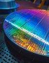 Iridescent Silicon Wafer in Semiconductor Production Royalty Free Stock Photo