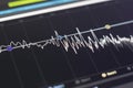 a macro view of the computer monitor screen with sound audio wave graph volume Royalty Free Stock Photo