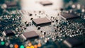 A macro view of a computer motherboard featuring multiple microchips Royalty Free Stock Photo