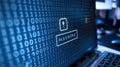 Macro View of Computer Screen Showing Binary Code and Password Security Royalty Free Stock Photo