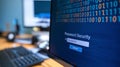 Macro View of Computer Screen Showing Binary Code and Password Security Royalty Free Stock Photo