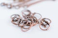 Macro view copper earring hooks. Craft supplies Royalty Free Stock Photo