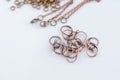 Macro view copper earring hooks. Craft supplies Royalty Free Stock Photo