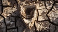 Macro view of dinosaur bone fossil embedded in dry cracked soil, shadows highlighting texture Royalty Free Stock Photo