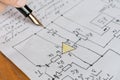 macro view of engineer planing the electrical circuit on papers Royalty Free Stock Photo