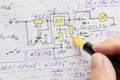 macro view of engineer planing the electrical circuit on papers Royalty Free Stock Photo