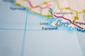 Macro view of Farsund and Lista on Norway map.. Royalty Free Stock Photo