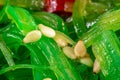 Macro view of healthy food, fresh green seaweed-algae Royalty Free Stock Photo