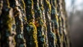 Macro View of Moss and Lichen on Tree Bark with Emerging Shoots Royalty Free Stock Photo