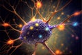 Macro view of neuron inside brain, nerve cell with dendrites, illustration, generative AI