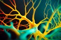 Macro view of neuron inside brain nerve cell with, generative AI Royalty Free Stock Photo