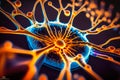 Macro view of neuron inside brain nerve cell with, generative AI Royalty Free Stock Photo