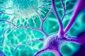 Macro view of neuron inside brain nerve cell with, generative AI Royalty Free Stock Photo