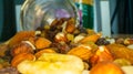 Macro view of the nuts, seeds and dried fruits in a glass jar Royalty Free Stock Photo