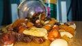 Macro view of the nuts, seeds and dried fruits in a glass jar Royalty Free Stock Photo