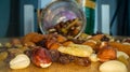 Macro view of the nuts, seeds and dried fruits in a glass jar Royalty Free Stock Photo