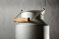 macro view old kind of bidon for milk storage Royalty Free Stock Photo