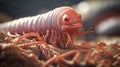 Macro view of a parasitic helminth with sensory tentacles. Intestinal parasite, parasitic worm close up. Concept of